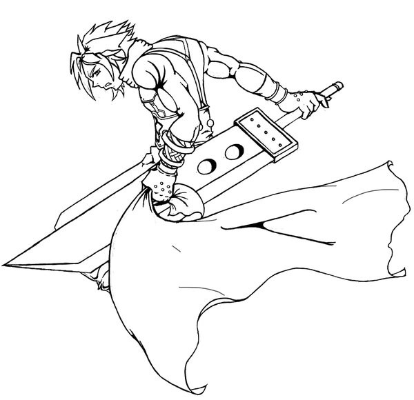 Cloud strife lineart by laguna maruko