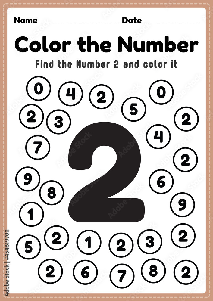 Math worksheet number worksheet coloring maths activities for preschool and kindergarten kids to learn basic mathematics skills in a printable page vector