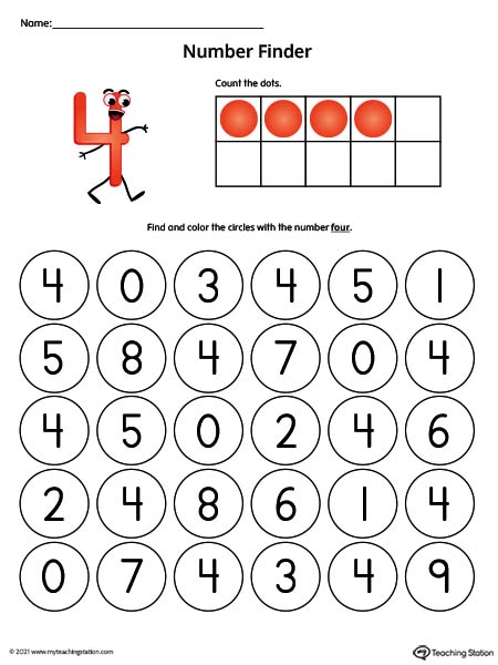 Number recognition worksheet find the number color