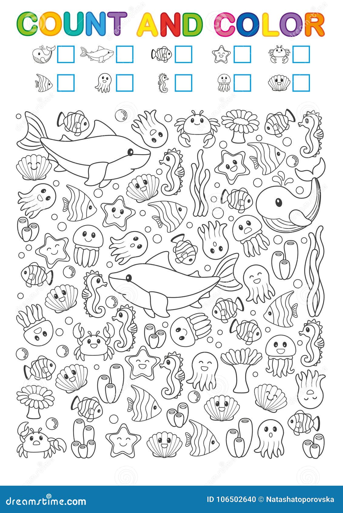 Math exercises for the study of numbers find count and color printable worksheet for kindergarten and a preschool institution stock vector