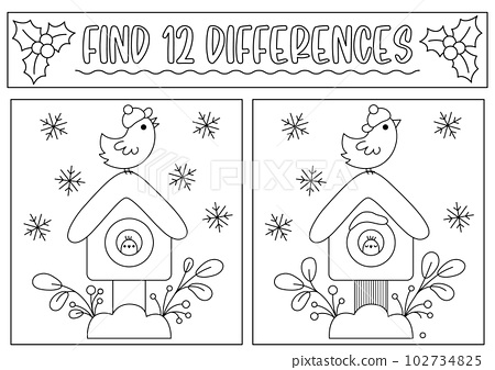 Christmas black and white find differences game