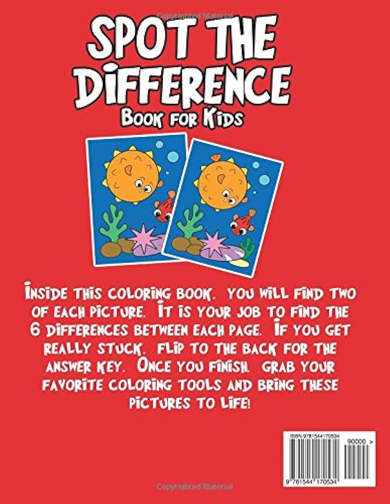 Spot the difference book for kids color solve the ocean animal picture puzzles