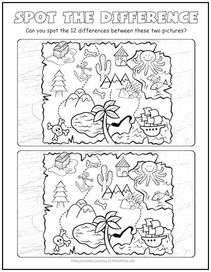 Treasure map spot the difference picture puzzle picture puzzles spot the difference printable find the difference pictures