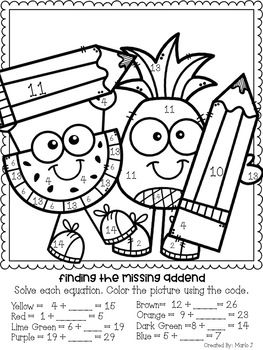 Missing addends back to school color