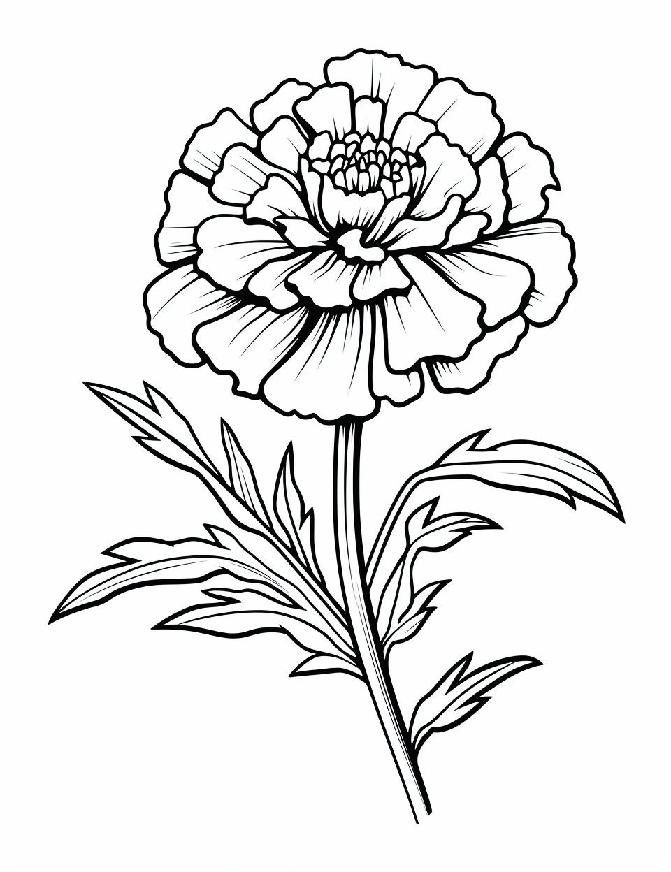 Marigold flower coloring page flower portrait printable coloring page coloring for kids and adults instant download mercial use download now