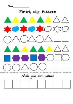 Finish the pattern worksheet pattern worksheet math patterns kindergarten math patterns