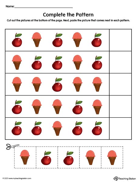 Plete the pattern printable cut paste color