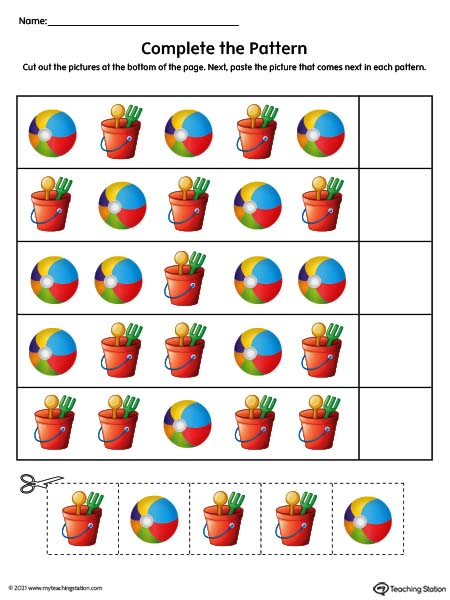 Plete the pattern worksheet ball bucket color