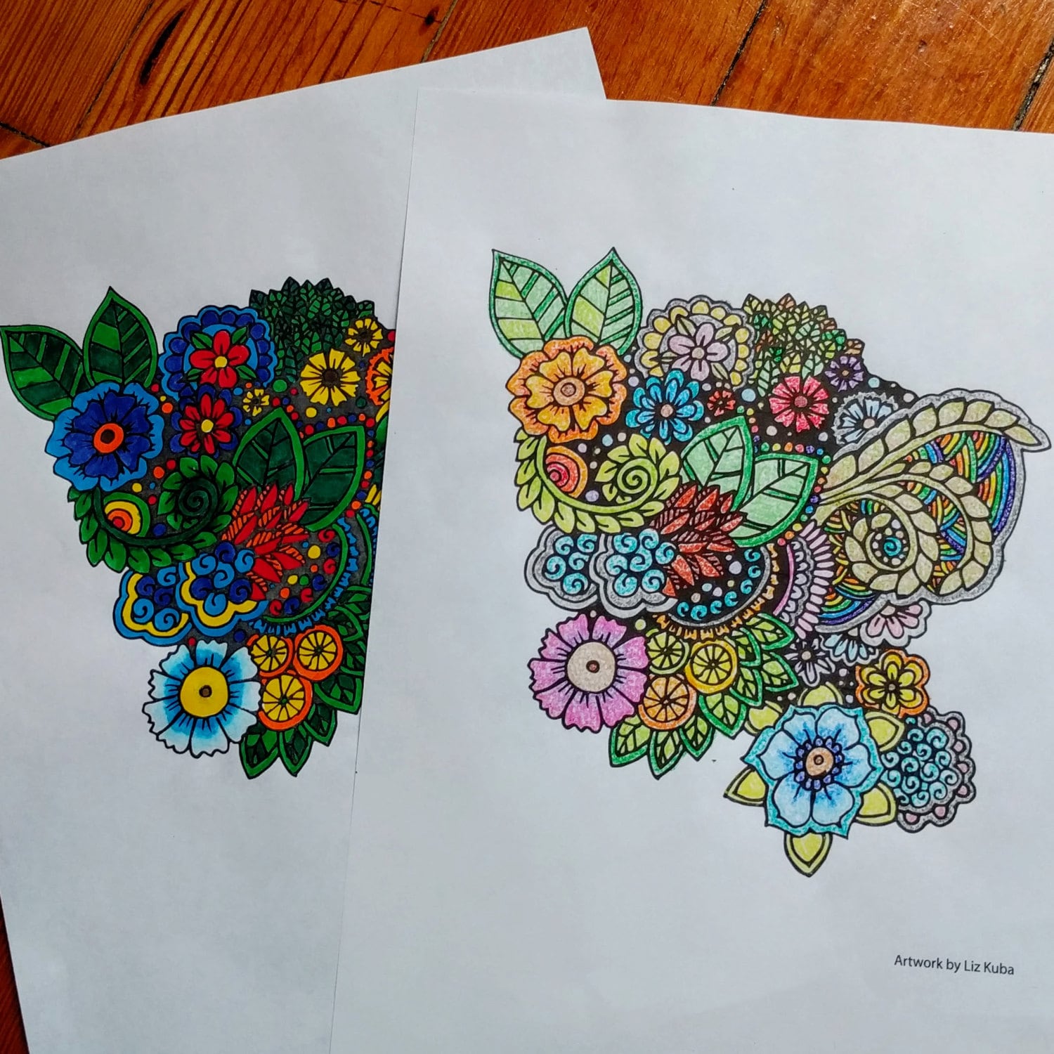 Adult coloring page flowers and leaves instant download zentangle