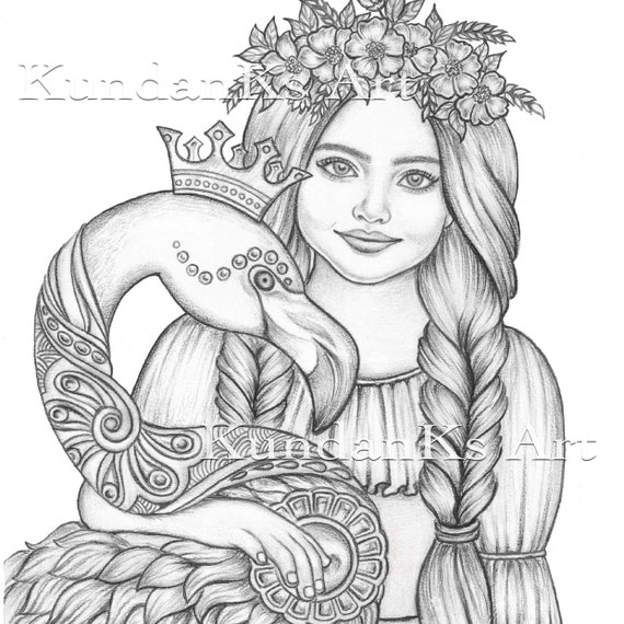 Little fiona premium coloring page for adults and kids cute coloring page grayscale page a a printable coloring page