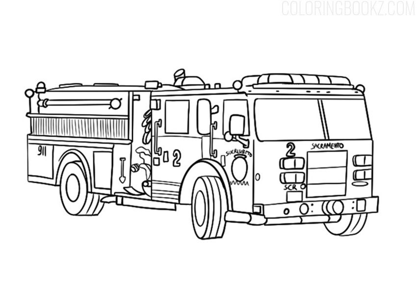 Colorful fire truck coloring page
