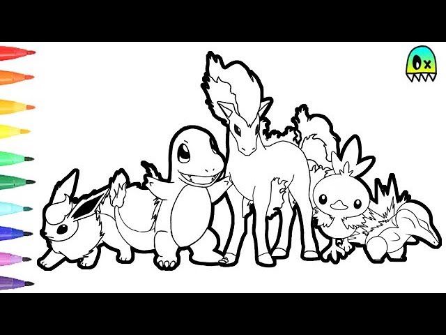 Pokãon coloring book pages charander and fire type friends speed coloring