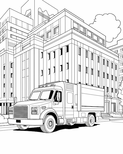 Premium ai image on the road to fun black and white ambulance coloring page for kids