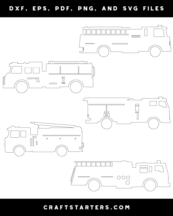 Detailed fire truck outline patterns dfx eps pdf png and svg cut files