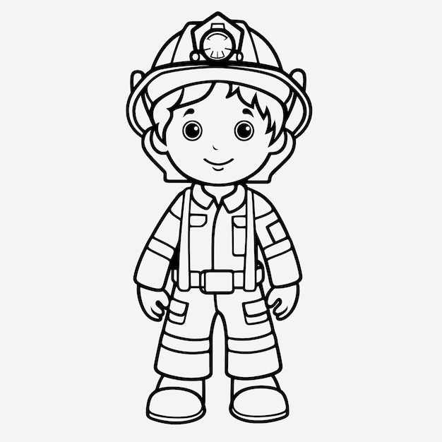 Premium photo simple kids coloring page flat vector firefighter illustration
