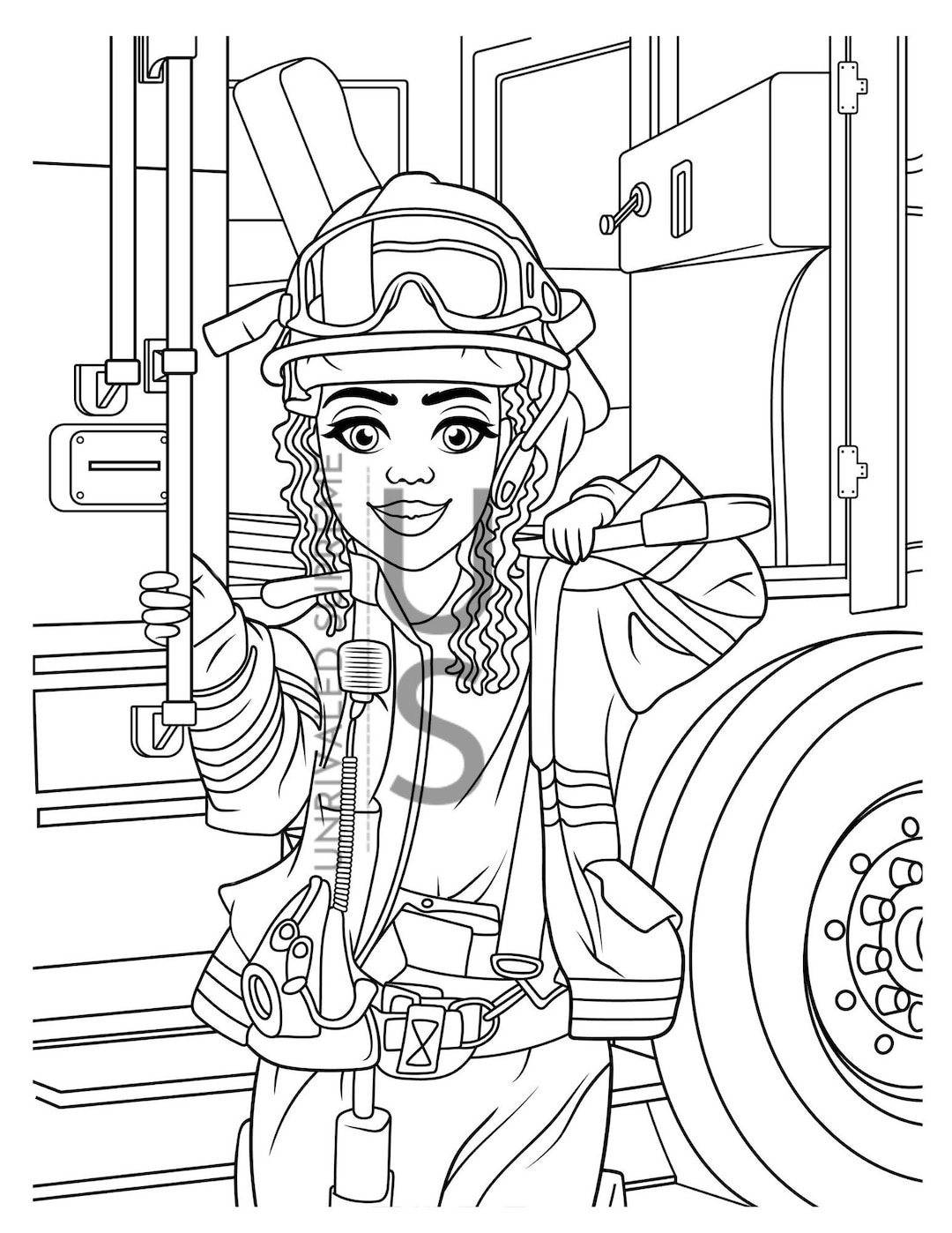 Firefighter coloring page black coloring page black woman coloring page kids coloring page print coloring page coloring page