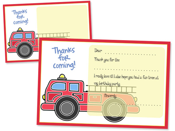 Printable fire truck thank you cards â printable treats