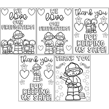 Firefighter appreciation coloring pages and cards
