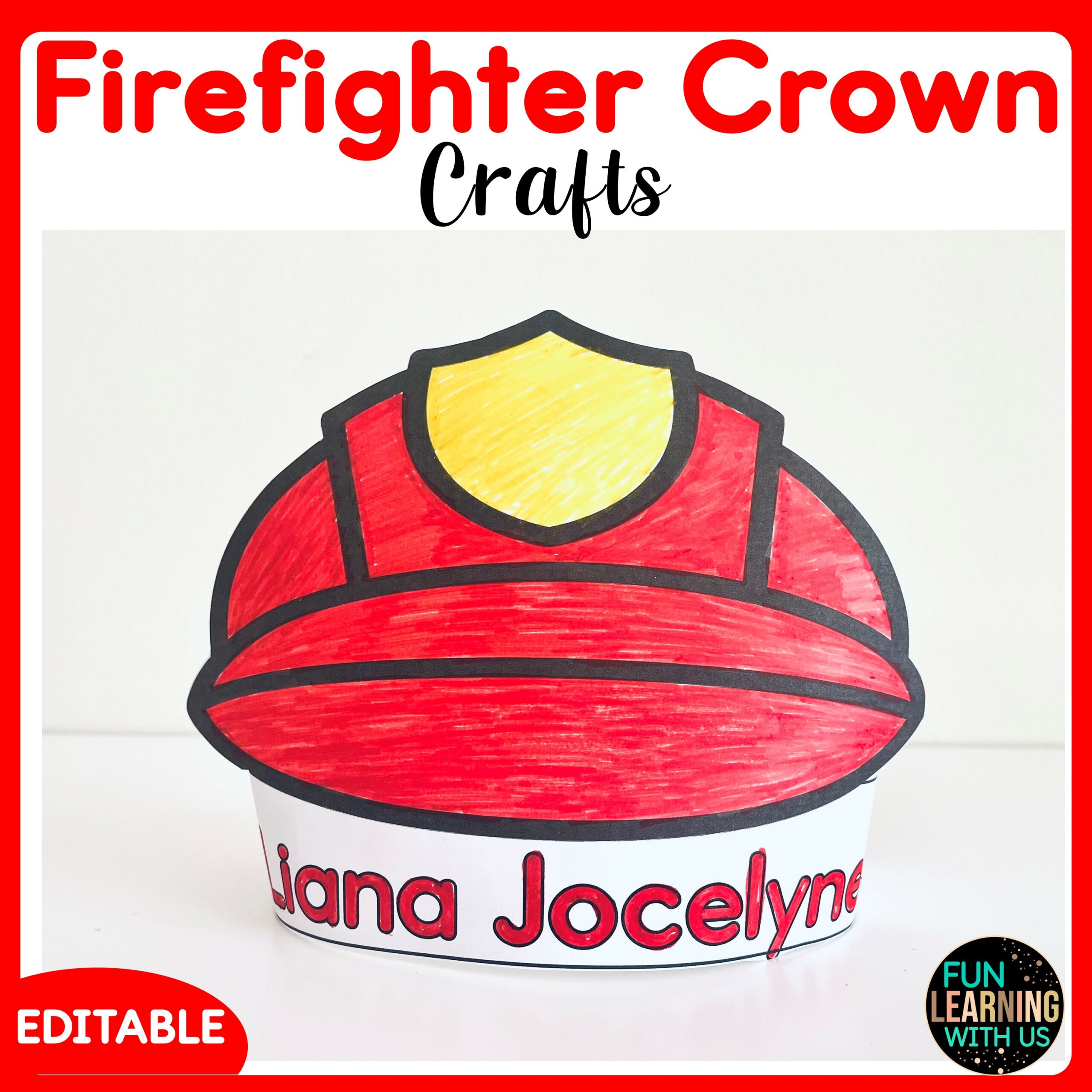 Editable firefighter theme hat crafts fire safety crown craft activity made by teachers