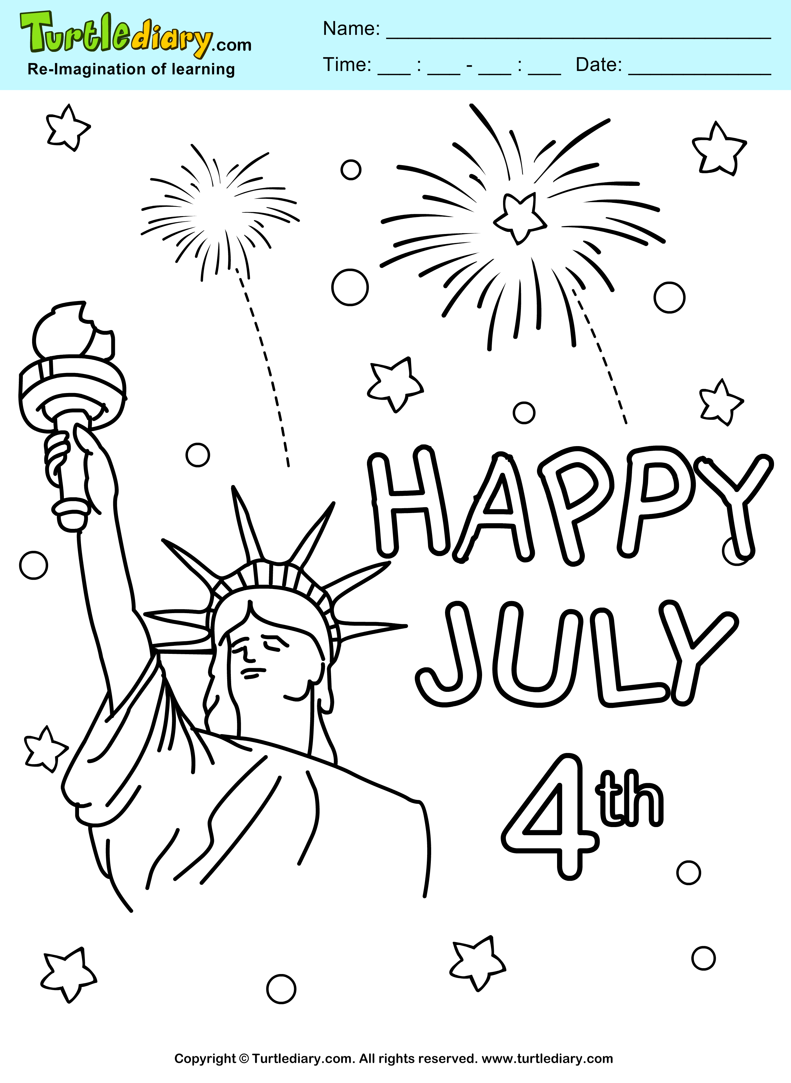 Fireworks th of july printable turtle diary coloring sheet