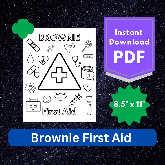 Girl scouts brownie first aid coloring page troop meeting activity instant download instant download