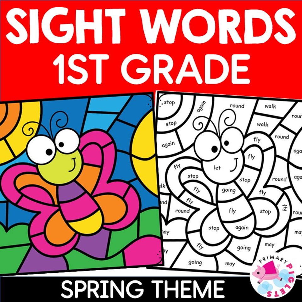 Spring color by code sight words st grade made by teachers