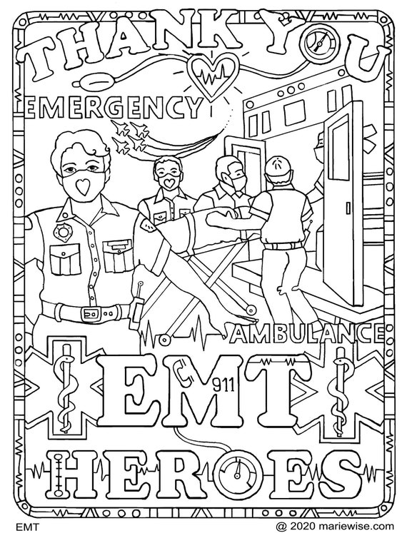 Thank you emt heroes printable coloring page digital download coloring page x