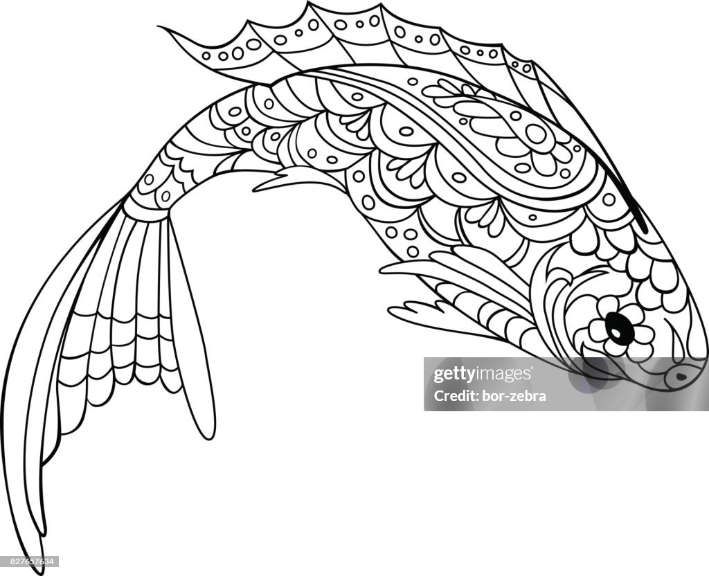 Fish doodle style colorg book for adult and kids antistress colorg pages high