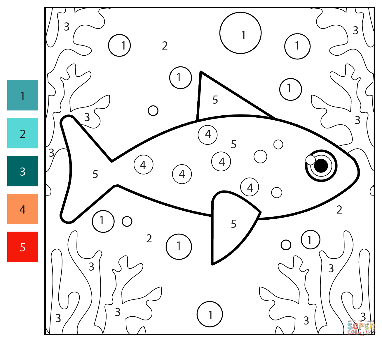 Fish color by number free printable coloring pages