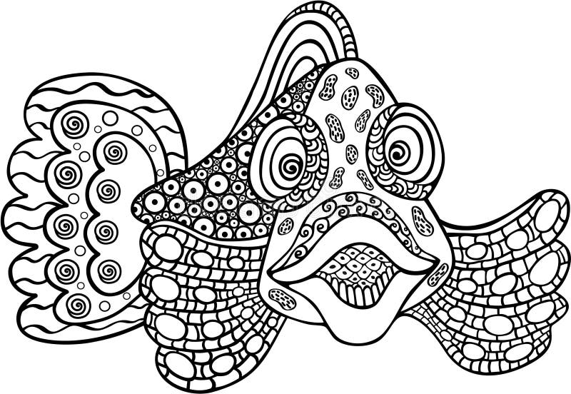 Fish in full face line drawing stock vector