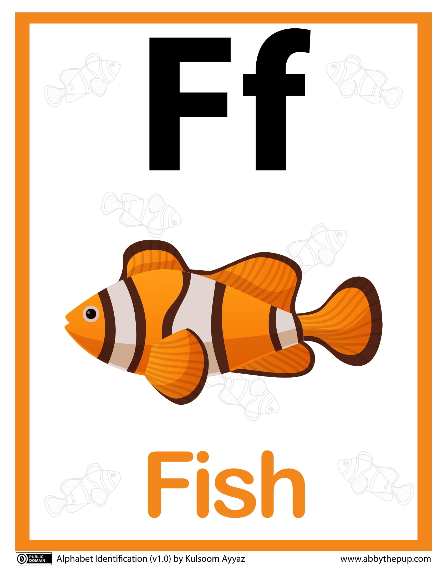 F is for fish alphabet flashcard free printable papercraft templates