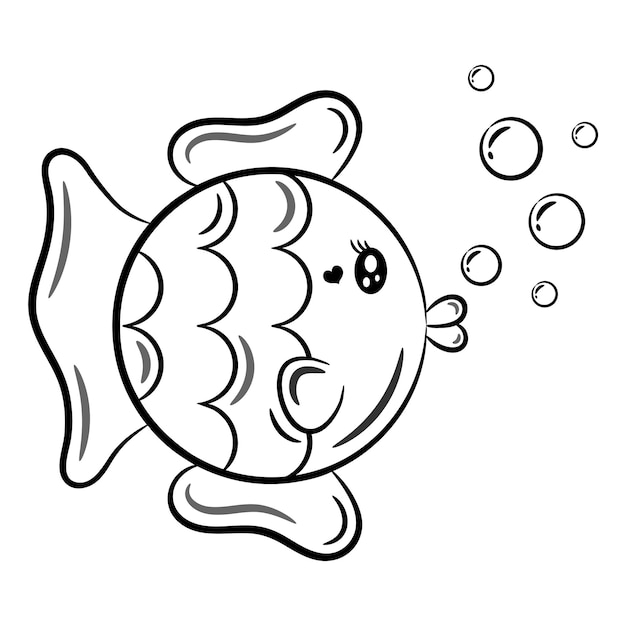 Premium vector fish cute drawing for school flashcard sketch for coloring
