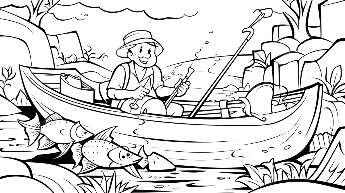 Fishing coloring page with a man in the boat background fishing coloring picture fish colorful background image and wallpaper for free download