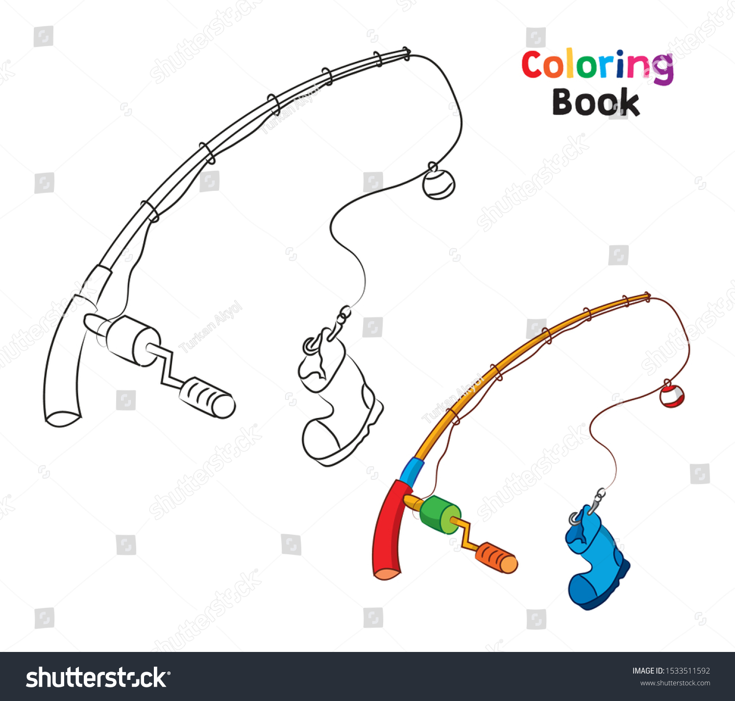 Coloring page kids fishing rod vector stock vector royalty free
