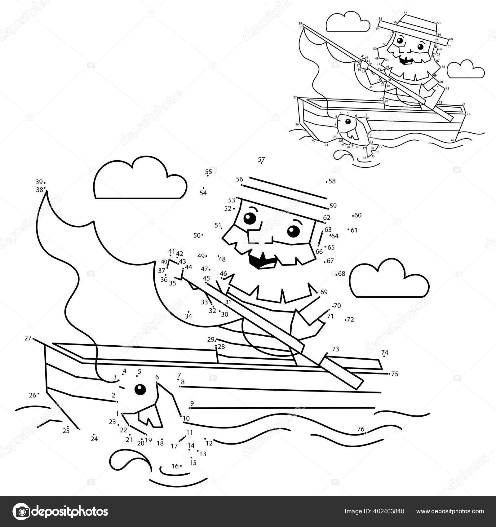 Numbers game kids coloring page outline fisherman fishing rod boat stock vector by oleon