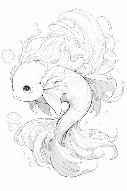 Premium vector beta fish line art coloring pages for children clean and simple designs
