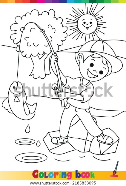 Fishing coloring page stock photos
