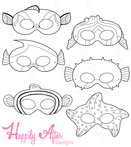 Fish printable coloring masks â happily after designs