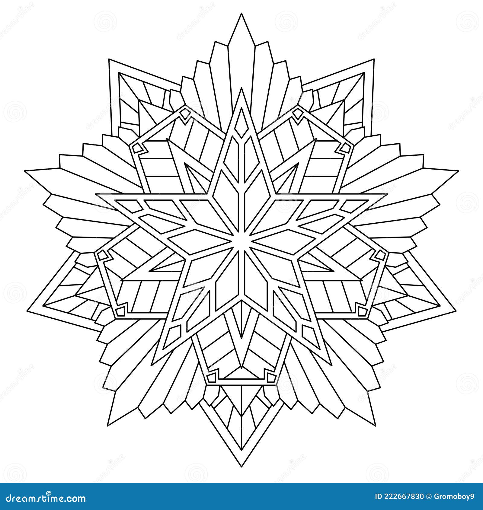 Unusual black and white mandala with five