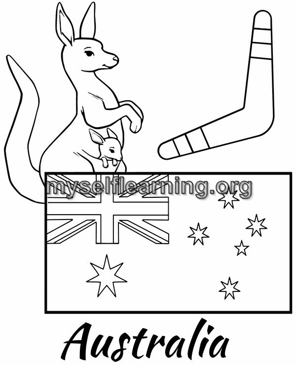 Australia flag educational coloring sheet instant download