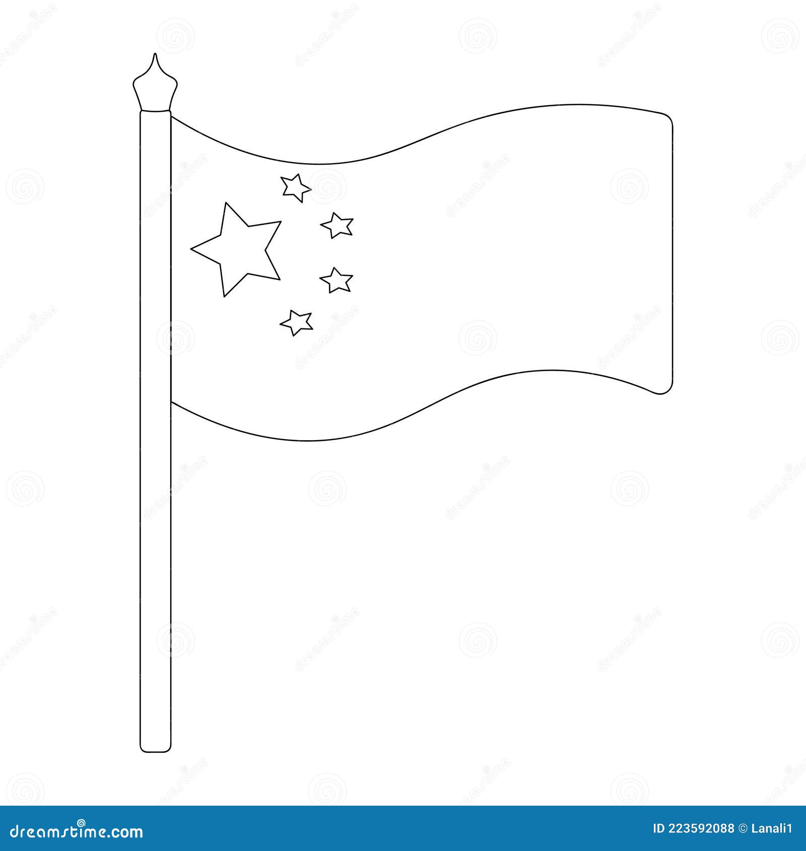 The flag of china sketch vector illustration coloring book for children fabric with stars stock vector