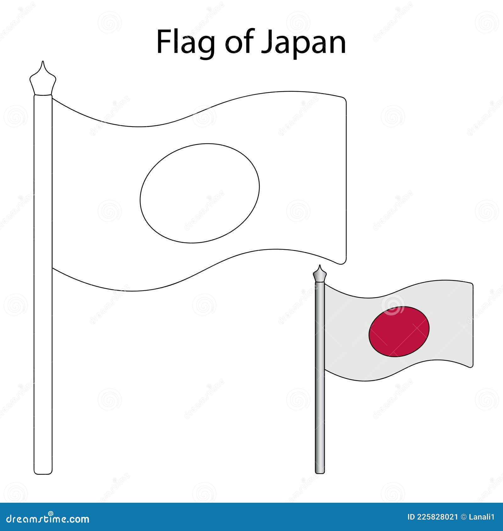 Japan flag color the flag according to the suggested example vector illustration isolated white background stock vector