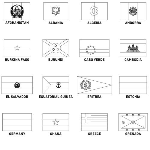 World coloring map with flags map