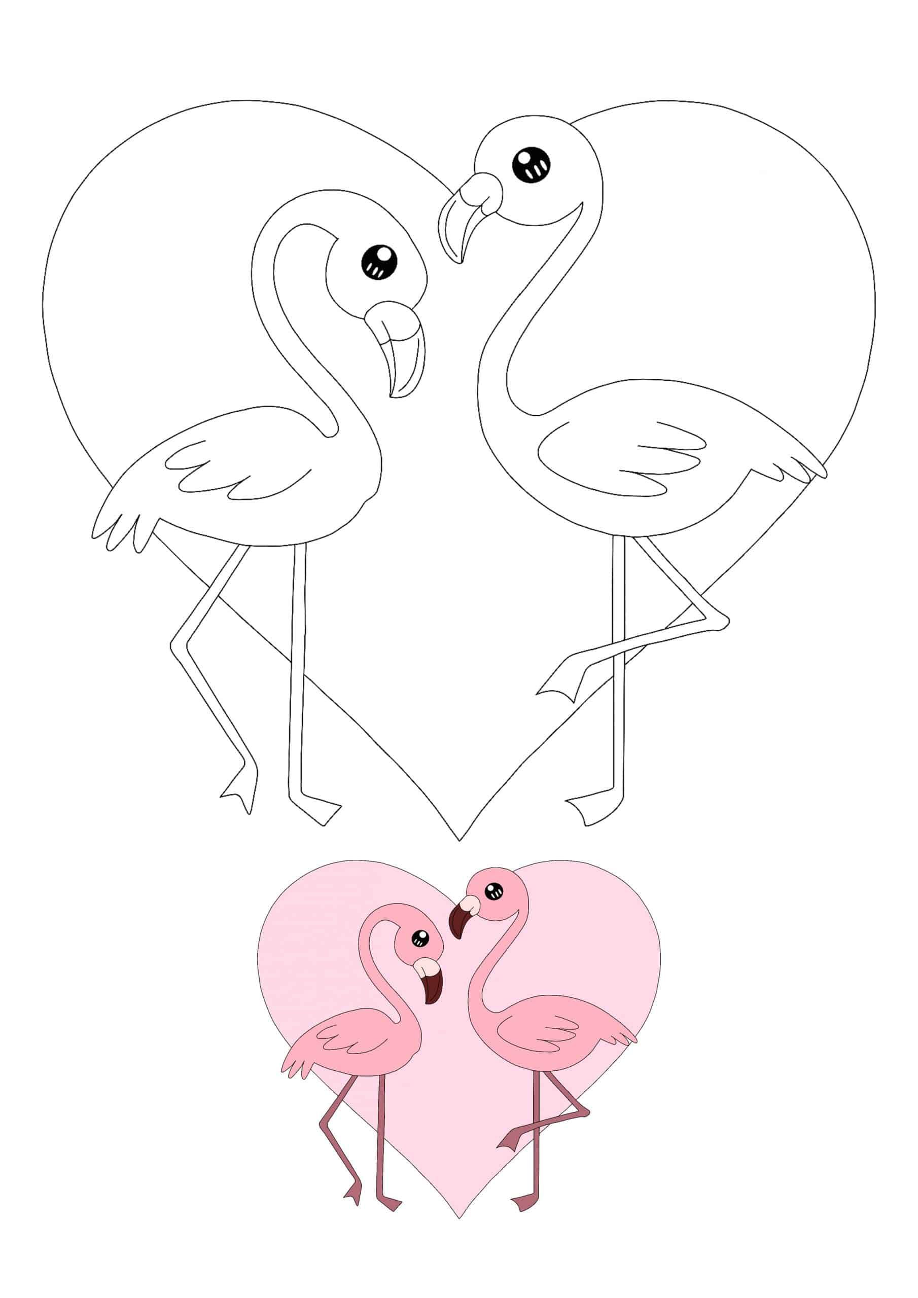 Two kawaii pink flamingos coloring page with sample flamingo coloring page coloring pages free printable coloring