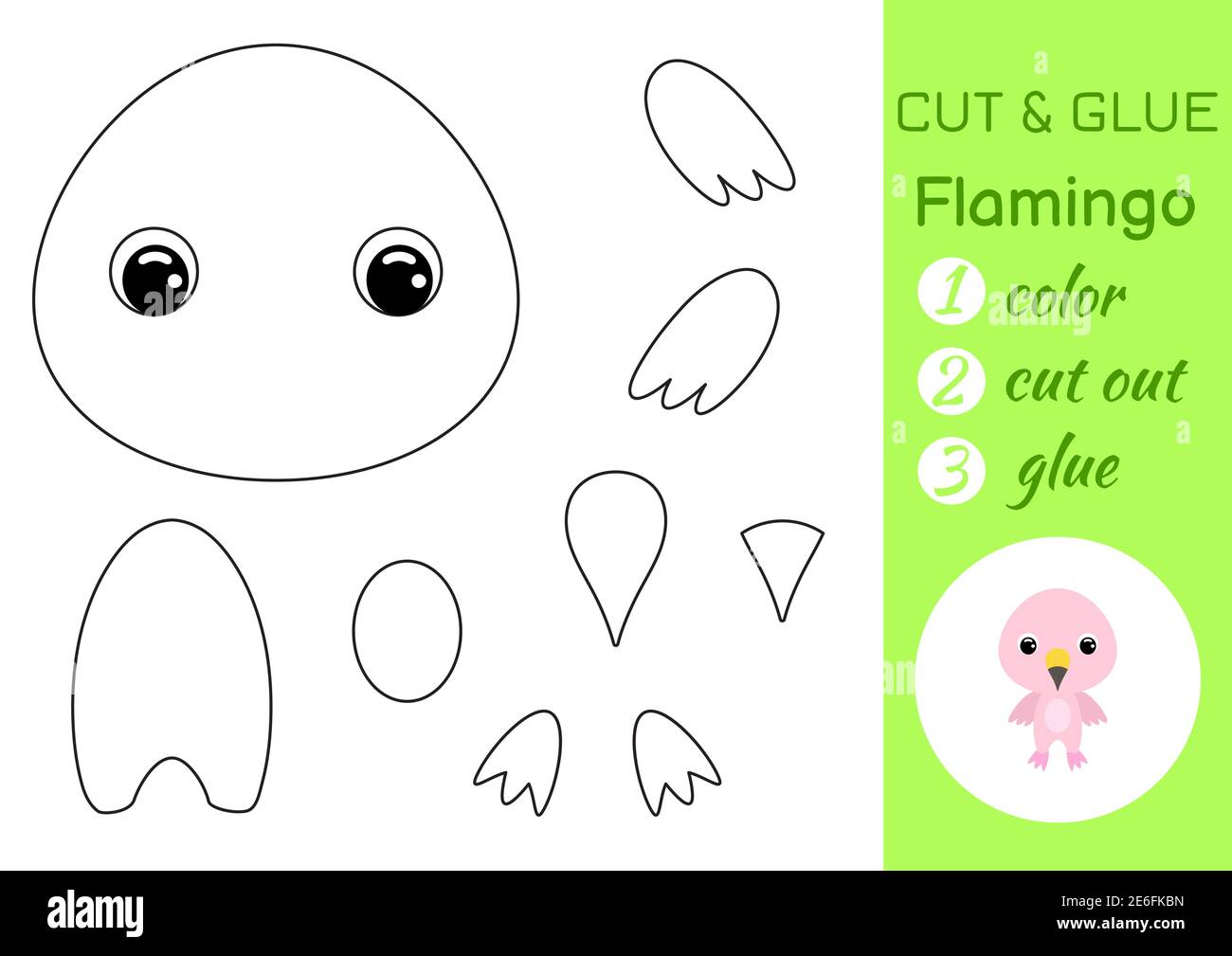 Coloring book cut and glue baby flamingo educational paper game for preschool children cut and paste worksheet color cut parts and glue on paper stock vector image art