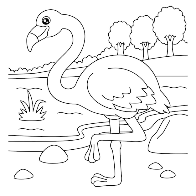 Premium vector flamingo coloring page for kids