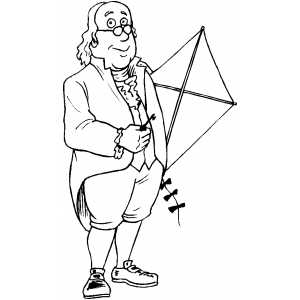 Benjamin franklin with kite coloring page