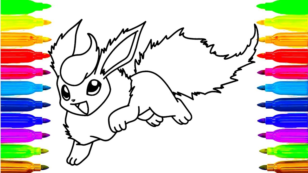 How to draw pokemon flareon coloring pages kids songs learn drawing art colours for children