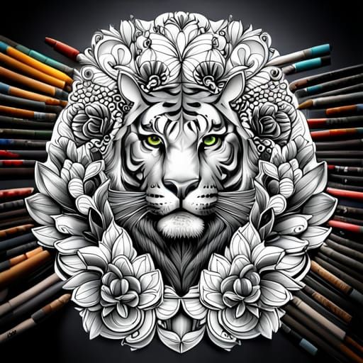 Coloring page tattoo flash sheet