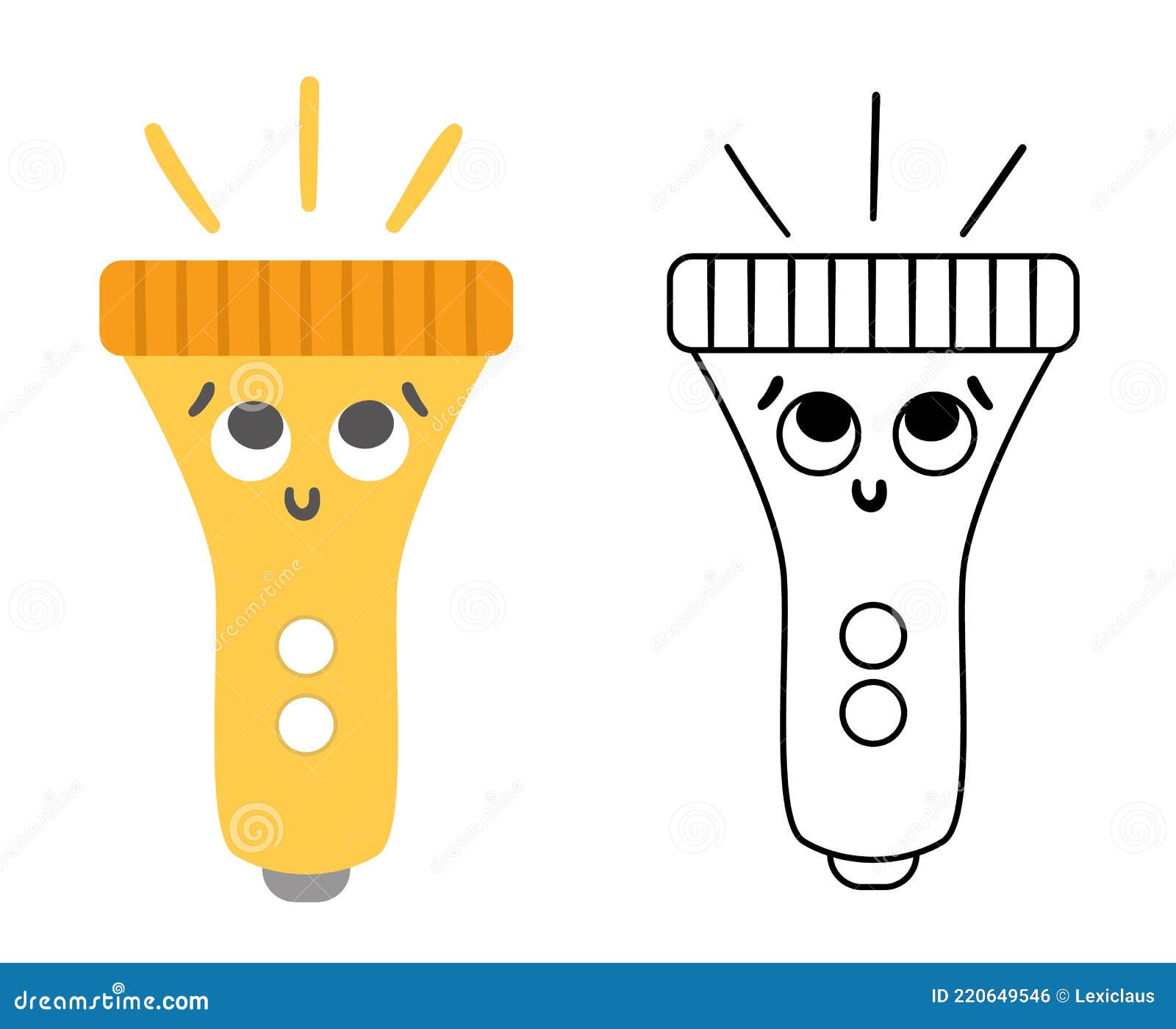Vector kawaii flashlight colored and black and white illustration lighting equipment icon for kids stock vector